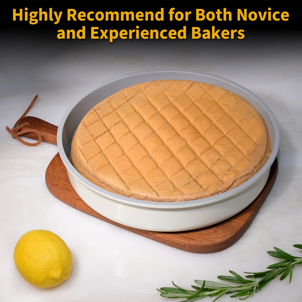 INSETFY 9.5 Inch Round Cake Pan,Cast Aluminum Bakeware Ceramic Nonstick for Cake Baking,Oven and Dishwasher Safe(Beige)