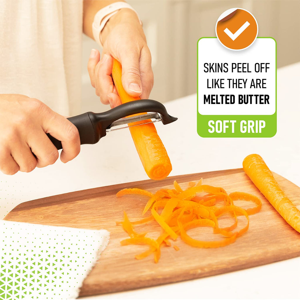 Spring Chef Swivel Vegetable Peeler for Kitchen w/Soft Grip Handle, Black