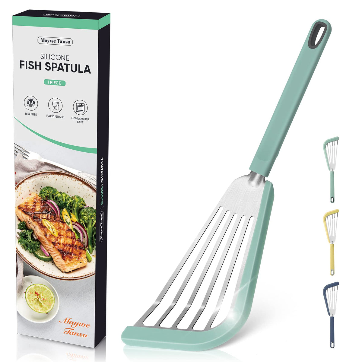 2-Piece Silicone Fish Spatula for Nonstick Cookware,Thin Slotted Turner