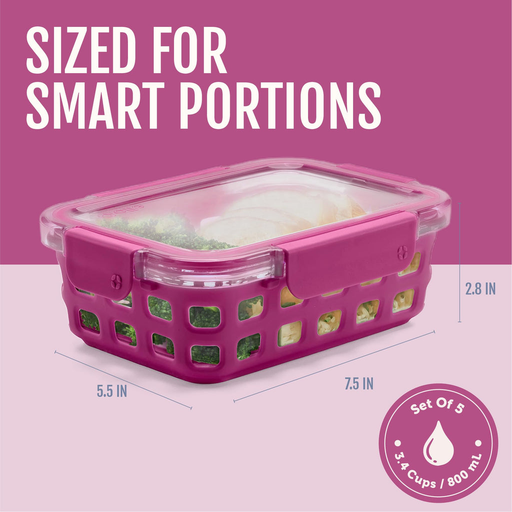 Ello Duraglass 3.4 Cup Glass Meal Prep Containers, 10 Pc, 5 Pack, Evening Orchard