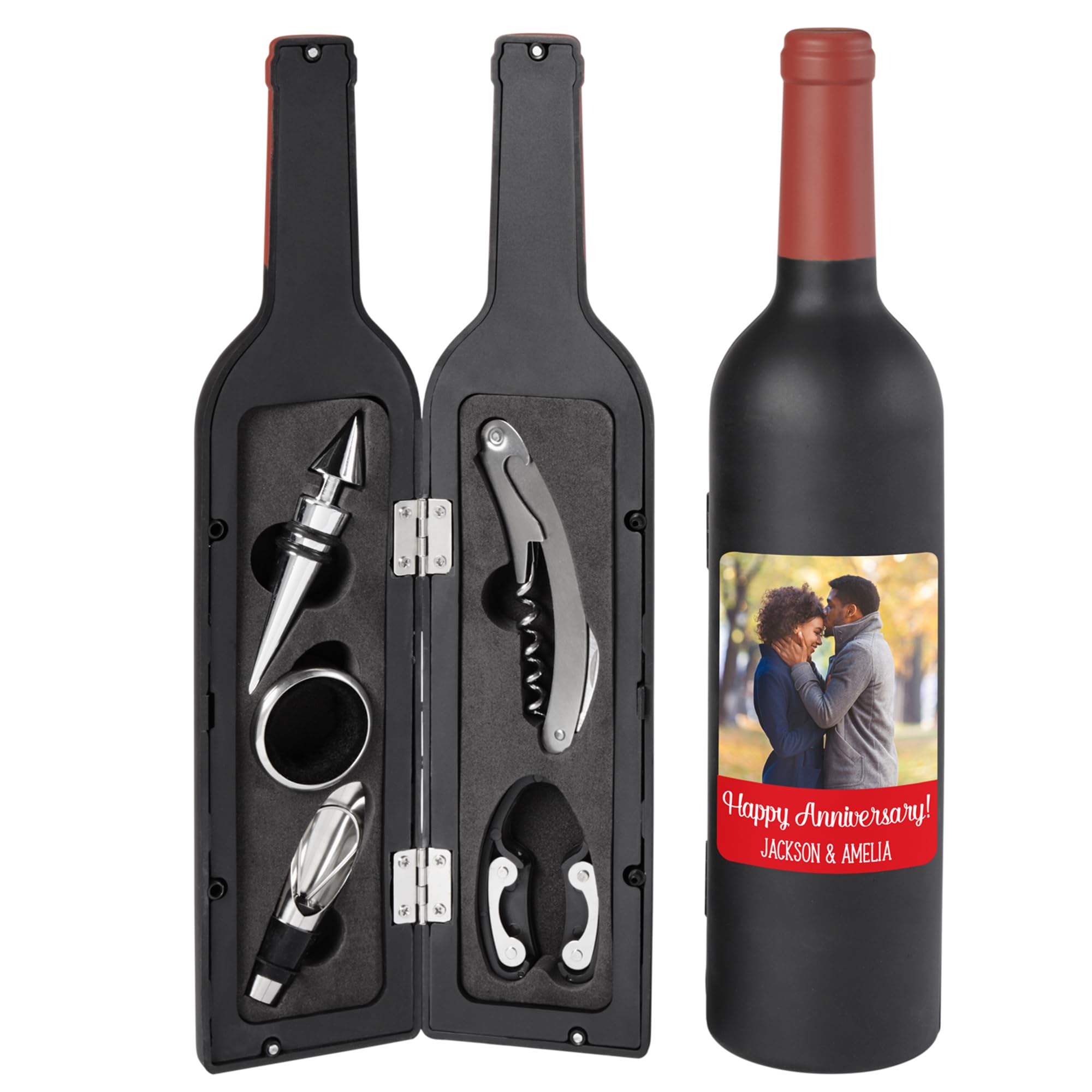 Let's Make Memories Personalized Photo 5-Piece Wine Tool Set - Wine Bottle Opener - Red