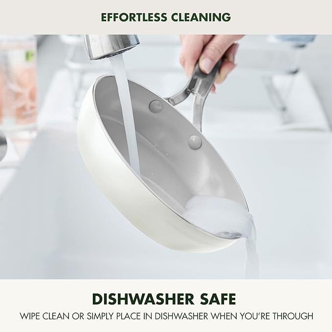 GreenPan Nova 8” & 10” 2 Piece Frying Pan Skillet Set, Oprah’s Favorite Things 2024, Induction Suitable PFAS-Free Nontoxic Ceramic Nonstick, Dishwasher & Oven Safe, Quick Even Heating, Cream White
