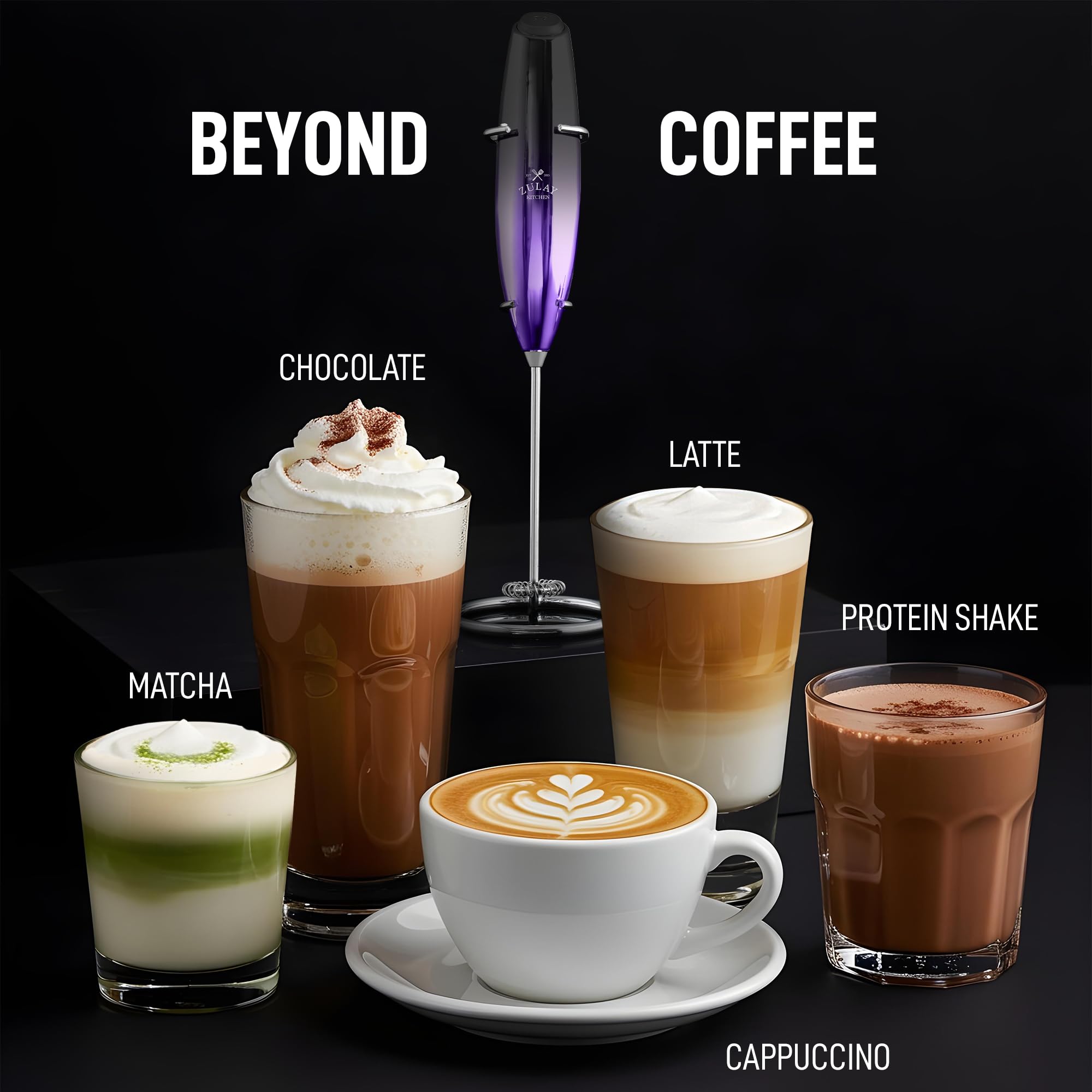 Zulay Kitchen Executive Series Luxury Gift Milk Frother – Handheld Electric Foam Maker for Coffee, Lattes & Hot Chocolate – Deluxe Finish, Great Gift for Coffee Lovers
