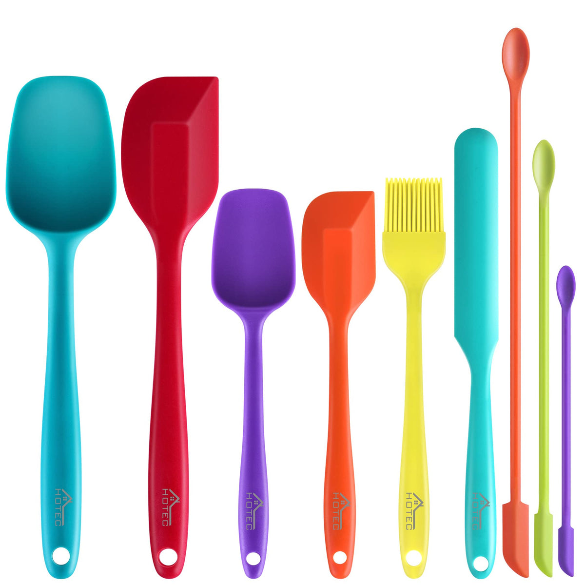 HOTEC 600℉ Heat Resistant Silicone Rubber Spatula Set, Aqua Sky, Set of 5