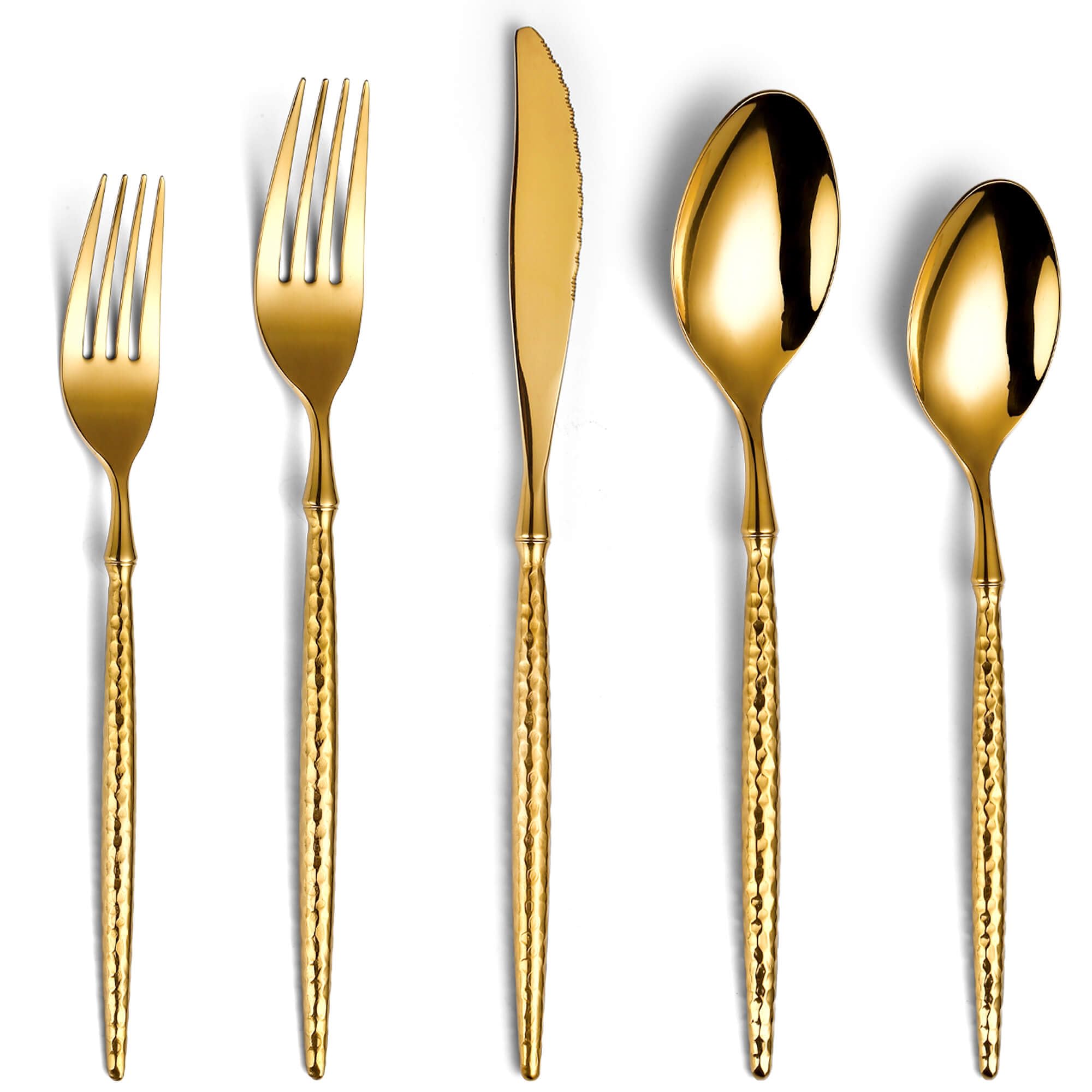 Lemeya 20-Piece Hammered Gold Silverware Set,18/10 Stainless Steel Forging Heavy Duty Cutlery Set for 4, Luxury Unique Flatware Set,Spoons and Forks Set,Mirror Polished,Dishwasher Safe