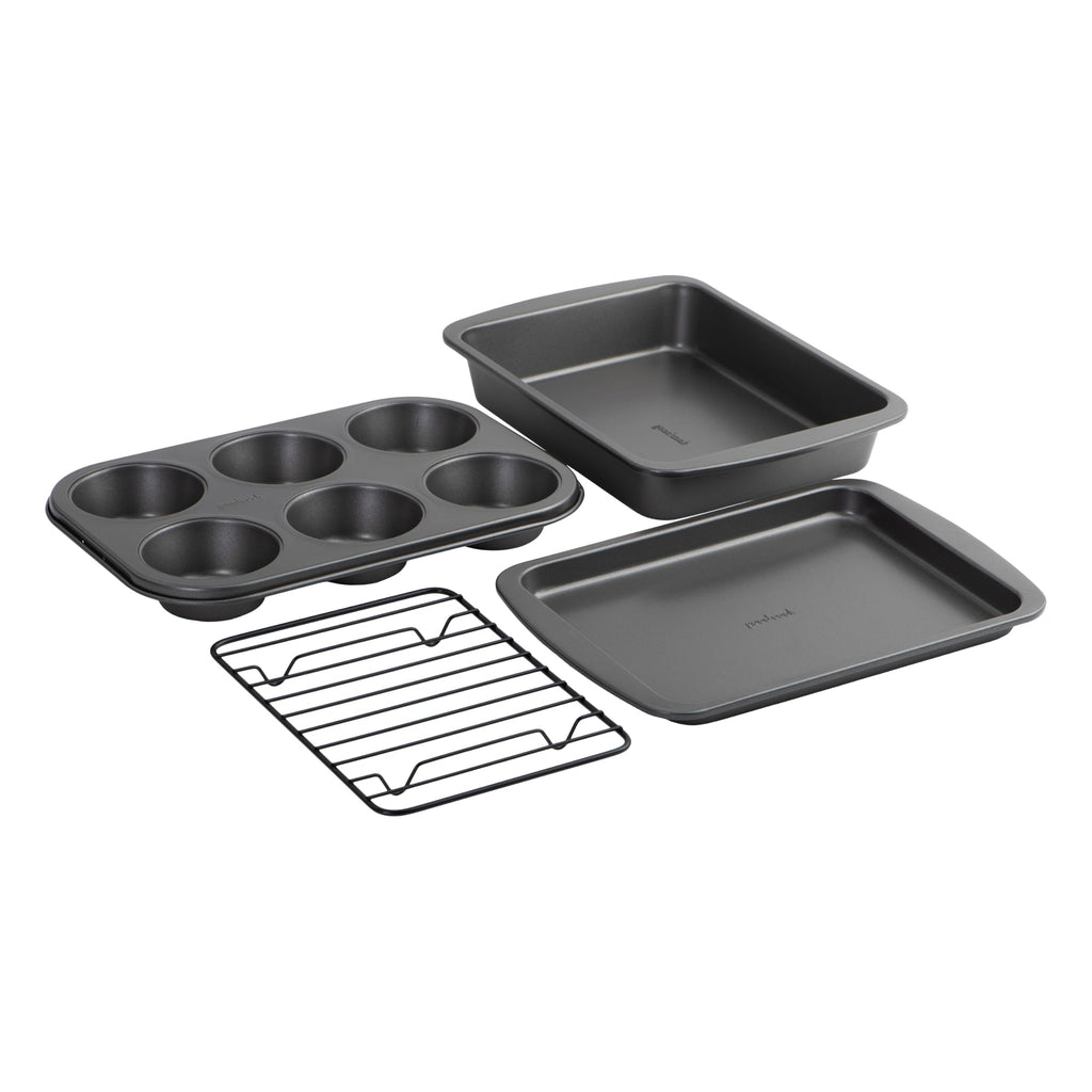 GoodCook Everyday Nonstick Steel 5-Piece Bakeware Set, Gray, Includes Cookie Sheet, Cake Pan, Loaf Pan, Muffin Pan, and Roast Pan, Durable and Scratch-Resistant Baking Set