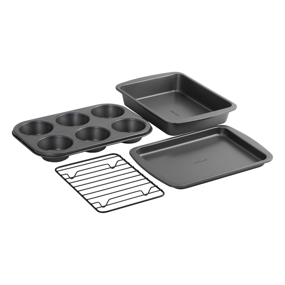 GoodCook Everyday Nonstick Steel 5-Piece Bakeware Set, Gray, Includes Cookie Sheet, Cake Pan, Loaf Pan, Muffin Pan, and Roast Pan, Durable and Scratch-Resistant Baking Set