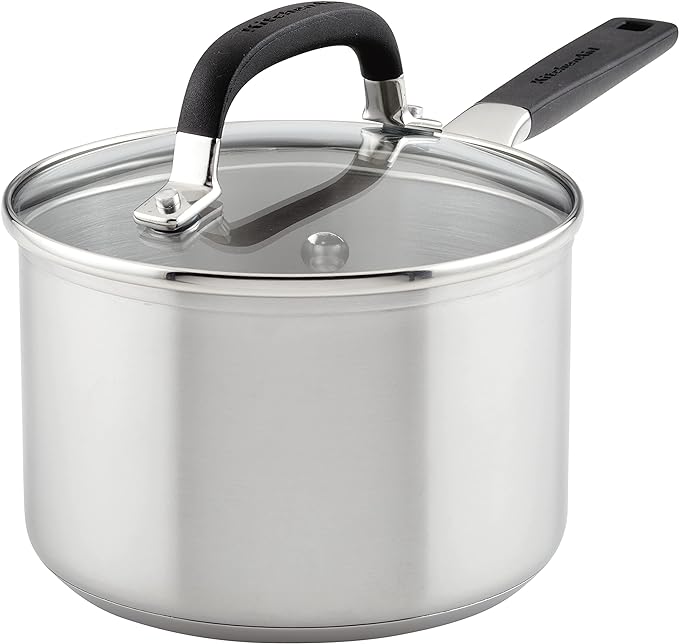 KitchenAid 3 Quart Saucepan with Lid, Brushed Stainless Steel Induction Saucepan