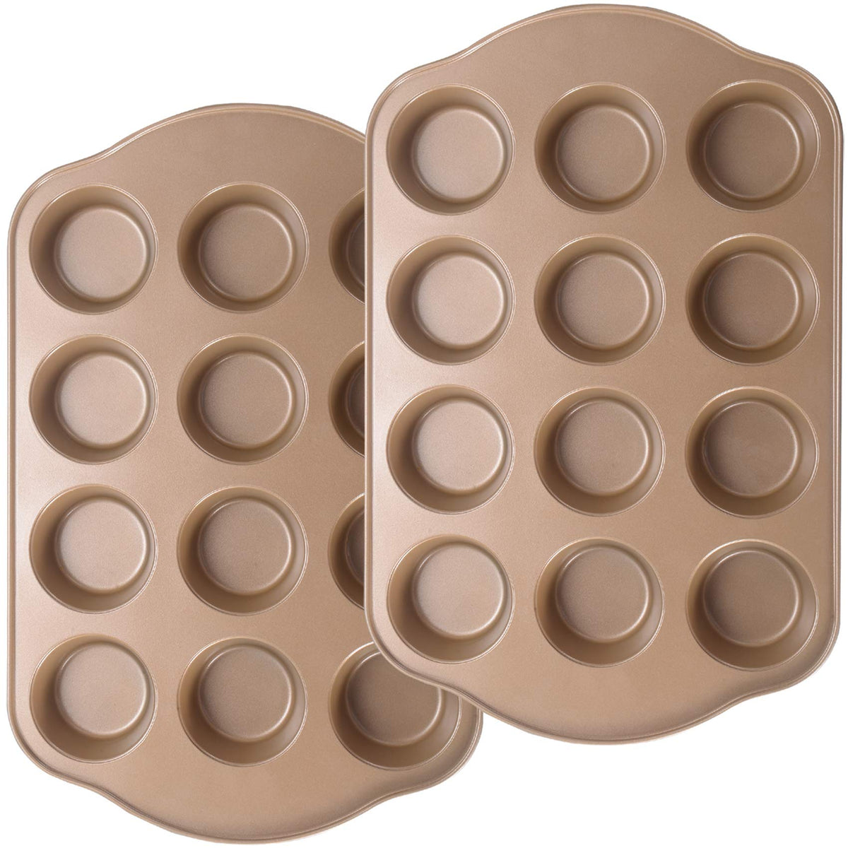 JOHO BAKING Jumbo Muffin Pan 2 Pack, Nonstick Large Cupcake Pan 6 Cup, Heavy Duty 0.5mm Thick Steel Big Muffin Tins for Baking, 3.5inch Dia, Gold