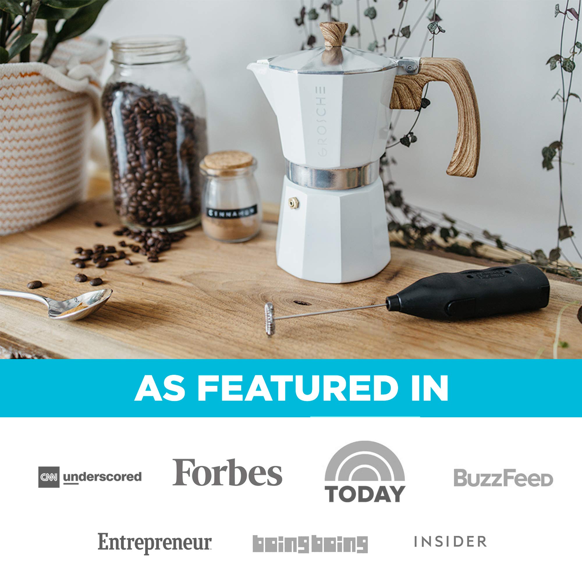 GROSCHE Milano Stovetop Espresso Maker Moka Pot 3 espresso Cup, 5 oz White