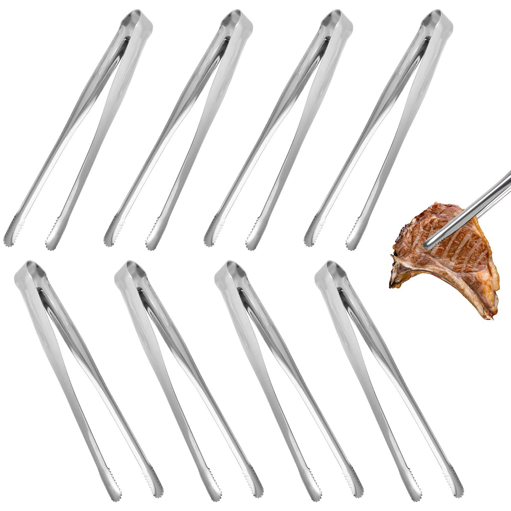 Serving Tongs Kitchen Tongs,Buffet Tongs, Stainless Steel Food Tong Serving Tong,small tongs 8 Pack(Sliver 7 Inch)
