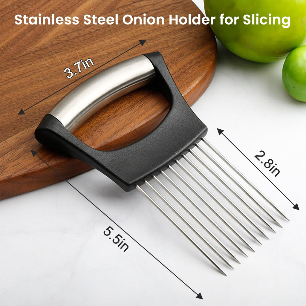 Onion Holder for Slicing, Stainless Steel Lemon Slicer Vegetable Cutter Onion Slicer Holder, Kitchen Chopper Slicing Assistant Tool for Potato Tomato Cucumber Avocados Fruits Eggs Meat