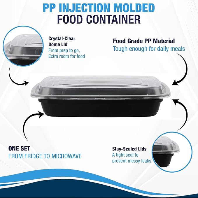 Ruthy's Outlet Meal Prep Containers W/Lids -Square Food Storage – BPA-Free| Stackable | Microwave | Freezer & Dishwasher Safe | Reusable Lunch Bento Box Portion Control & Planning (50 Pack, 16 oz)