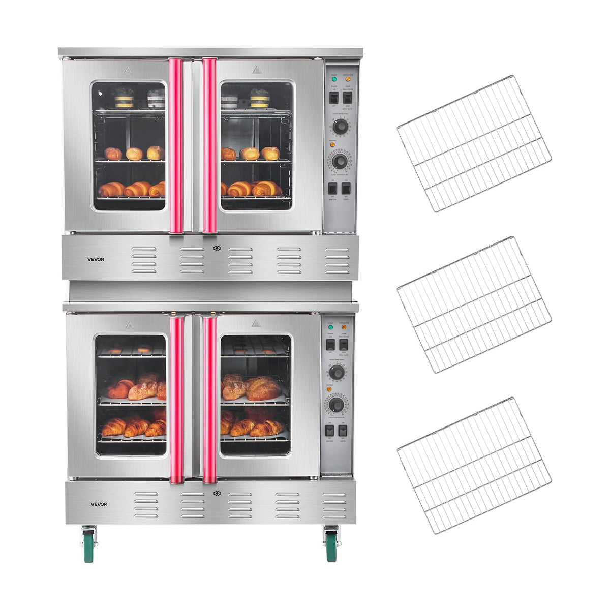 VEVOR Commercial Countertop Oven, 66L 4-Tier Toaster Ovens with Tempered Glass Door, Wire Racks & Tray, 2800W Stainless Steel Baking Ovens for Restaurant Bakery (AC208~240V,60Hz, 6-20P Plug & Outlet)