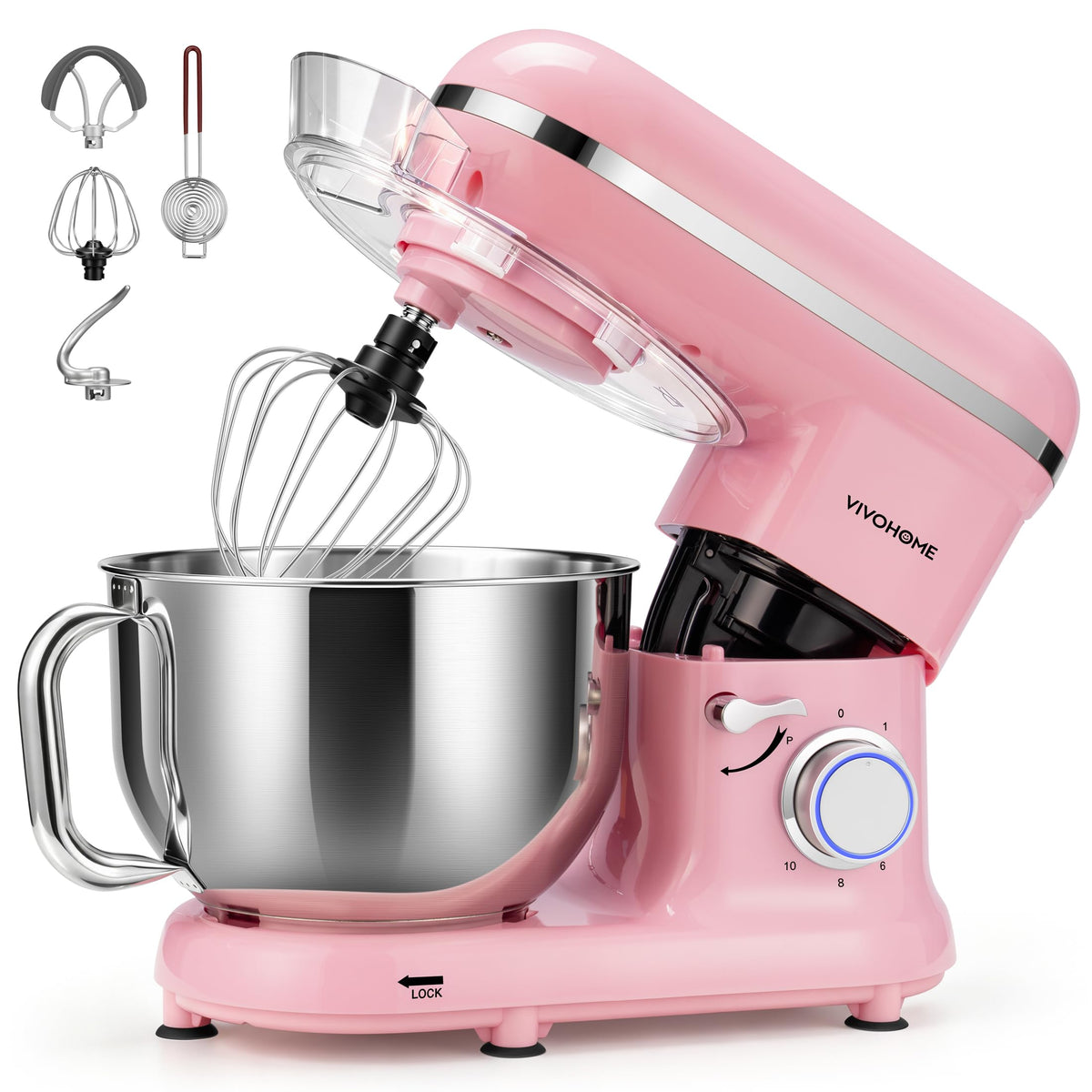 VIVOHOME Stand Mixer, 6-Quart Tilt-Head Kitchen Mixer with Bowl, Pink