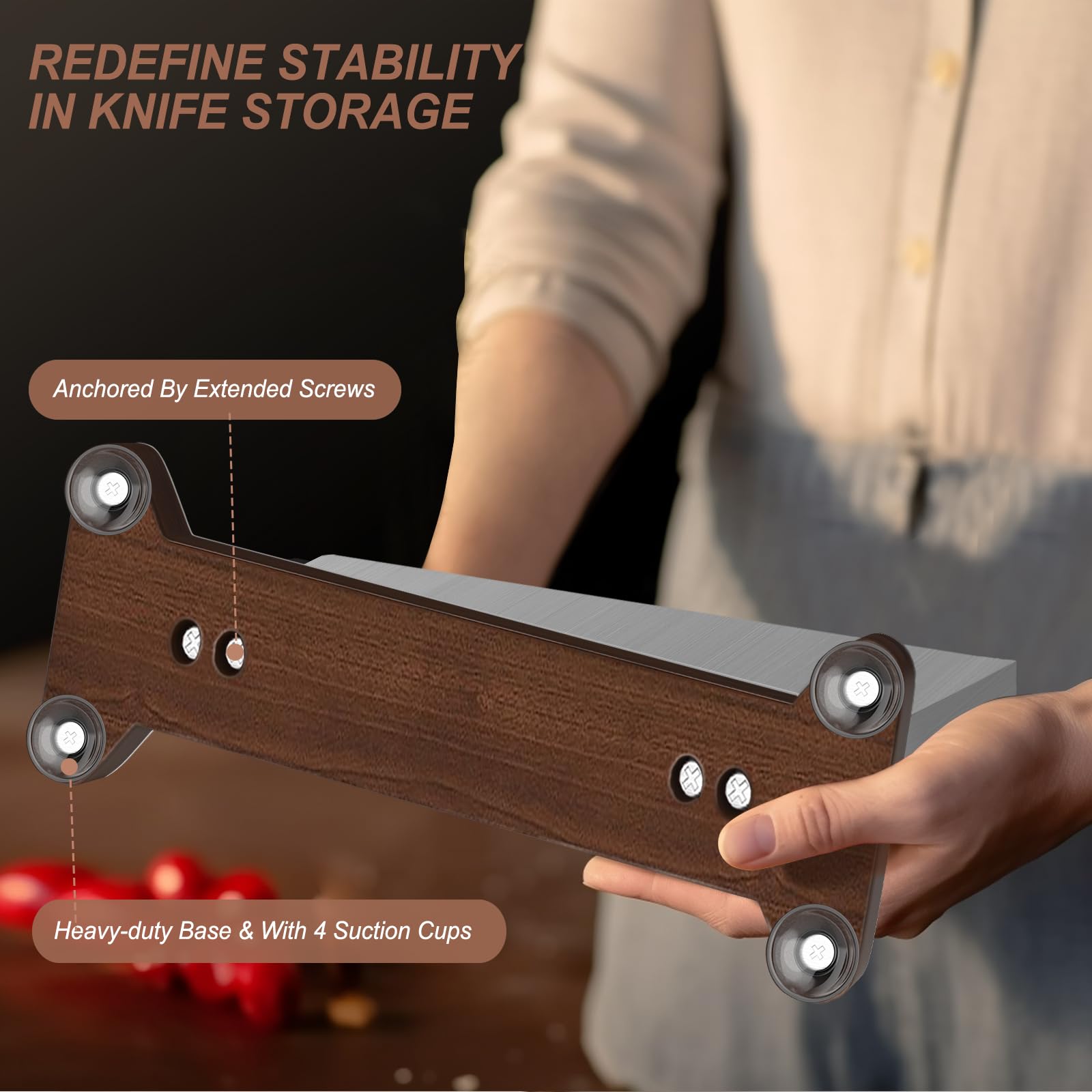 Nanbone Magnetic Knife Block Without Knives Large Double Side Magnetic Knife Holder Stand with Strong Magnet, Stainless Steel Knife Storage Organizer for Kitchen Counter Knife Rack Three Magnet Strip