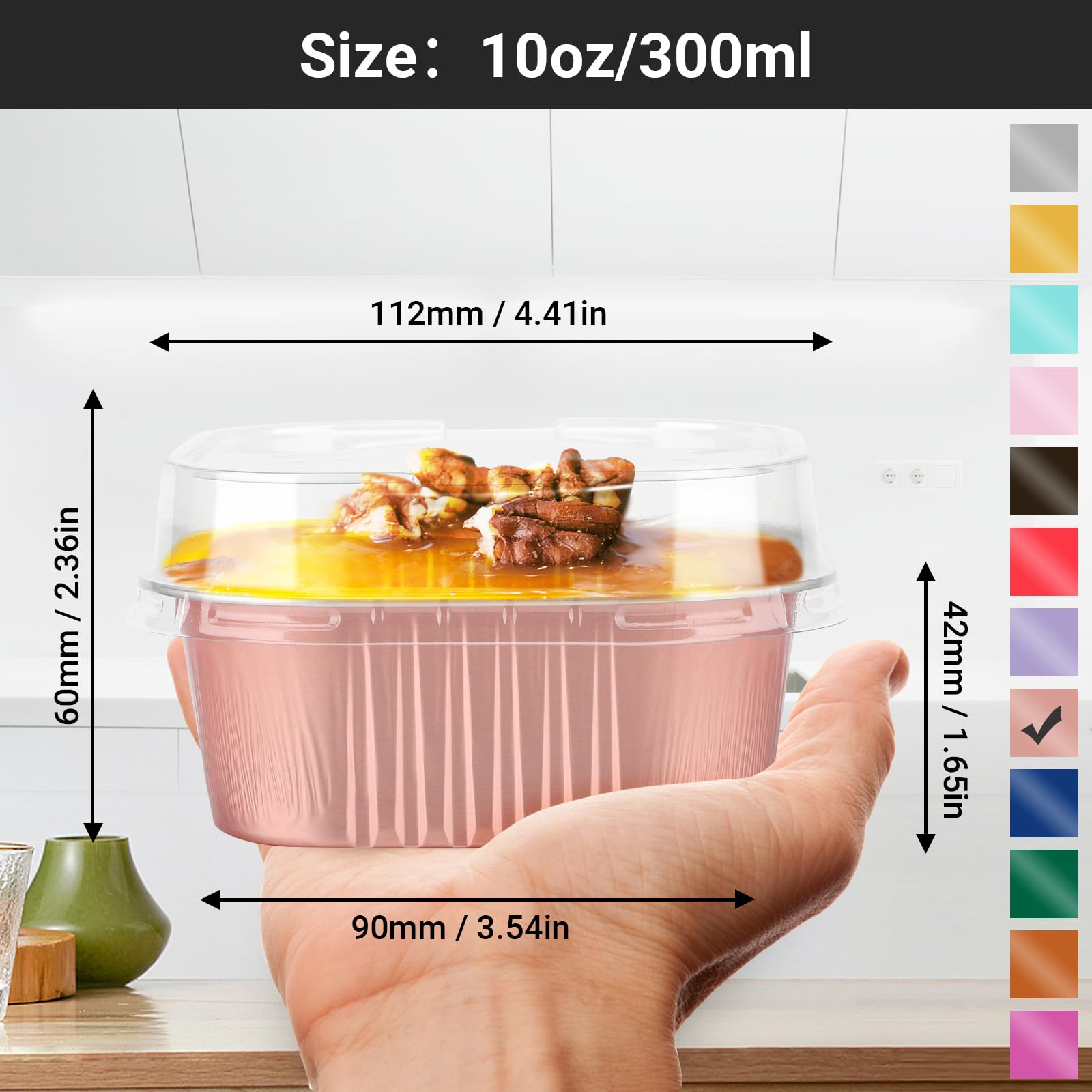 EUSOAR Disposable Ramekins, 50pcs 10oz Rose Gold Creme Brulee Ramekins Disposable Muffin Cups for Baking, Mini Cake Pans with Lids Loaf Bread Containers Cupcake Liners for Party Favor Birthday
