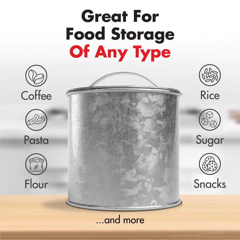 Amici Home Newport Galvanized Metal Canister | Dry Food Storage Container - 56 Ounce Capacity | Farmhouse Décor | Rustic Metal Canister for Kitchen Countertop (Silver)