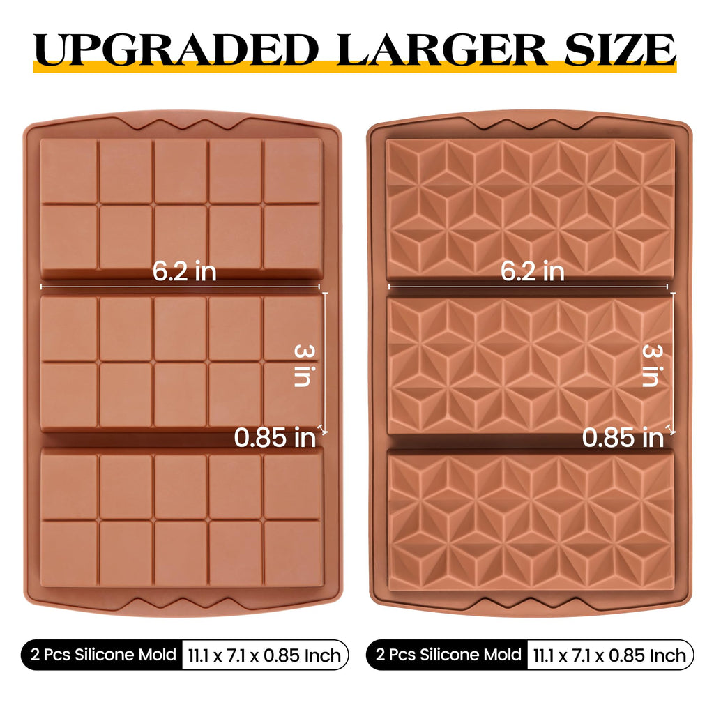 KASHME 4 Pcs Chocolate Bar Mold Deep Dubai 0.85 Inch Stuffed Chocolate Molds Silicone Large Break Apart Silicone Molds (10 Snap + Pyramid)