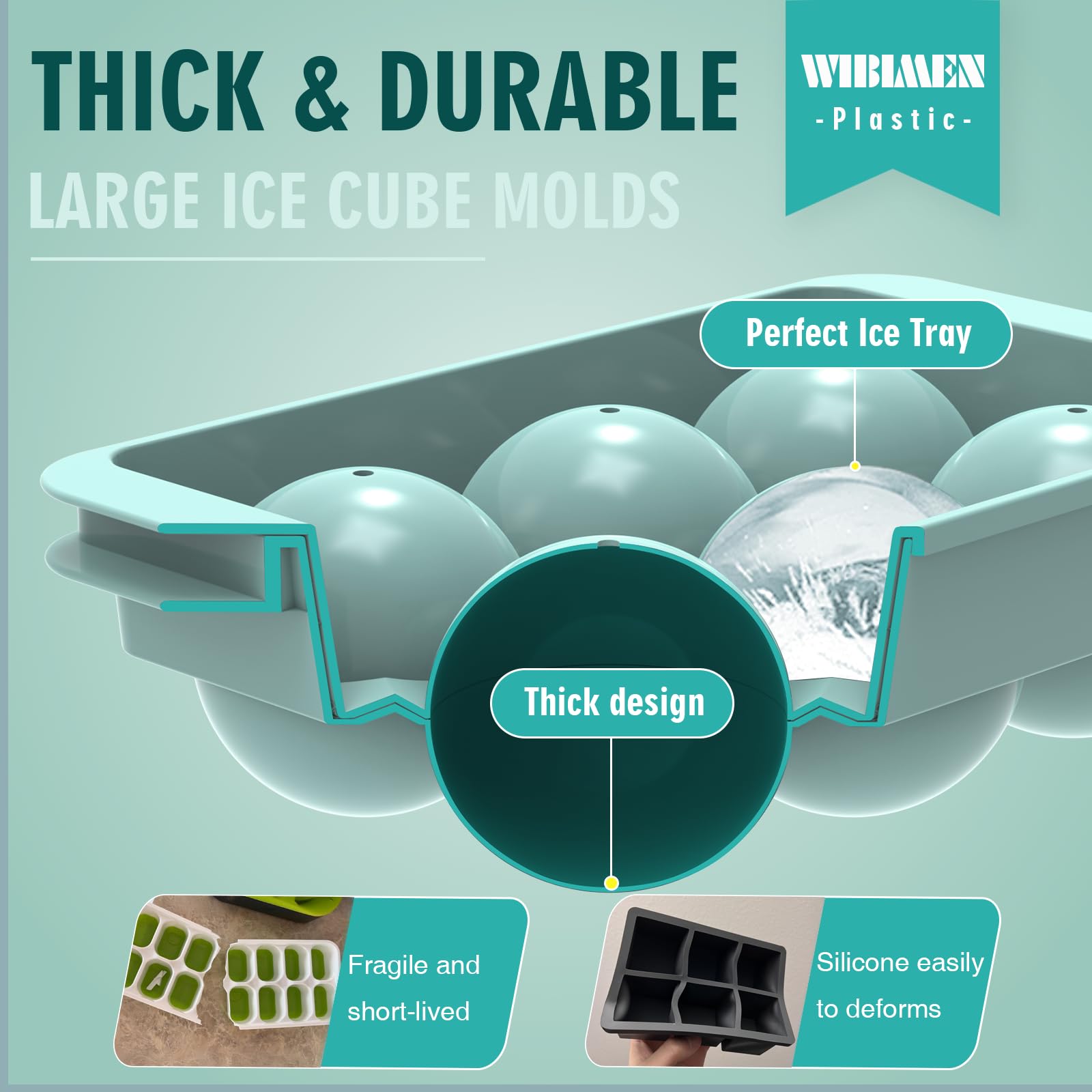 WIBIMEN 2.5-Inch Large Ice Cube Molds, 2-Pack Round Ice Ball Molds