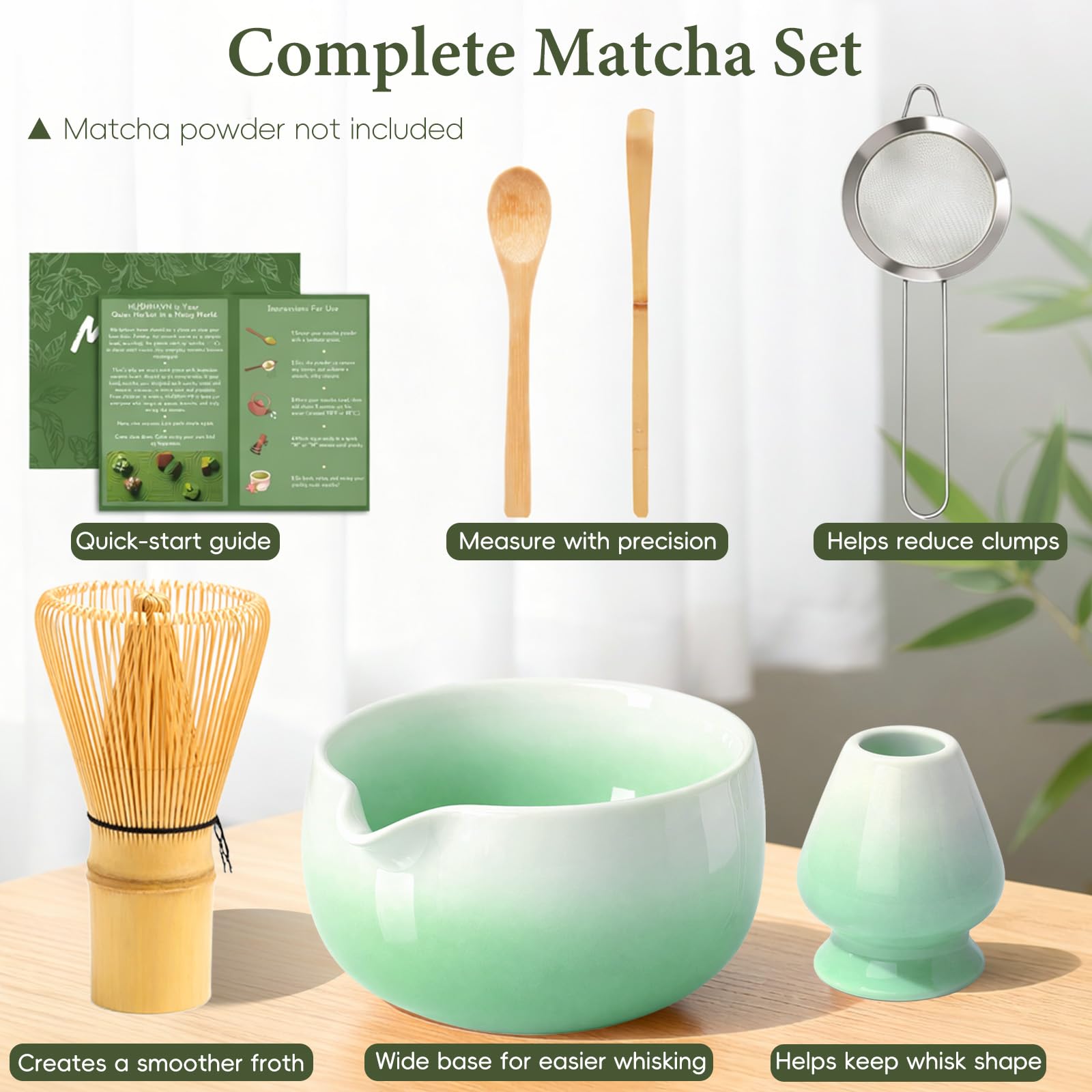 HUSHHAVN Matcha Whisk Set with Ceramic Bowl & Bamboo Chasen