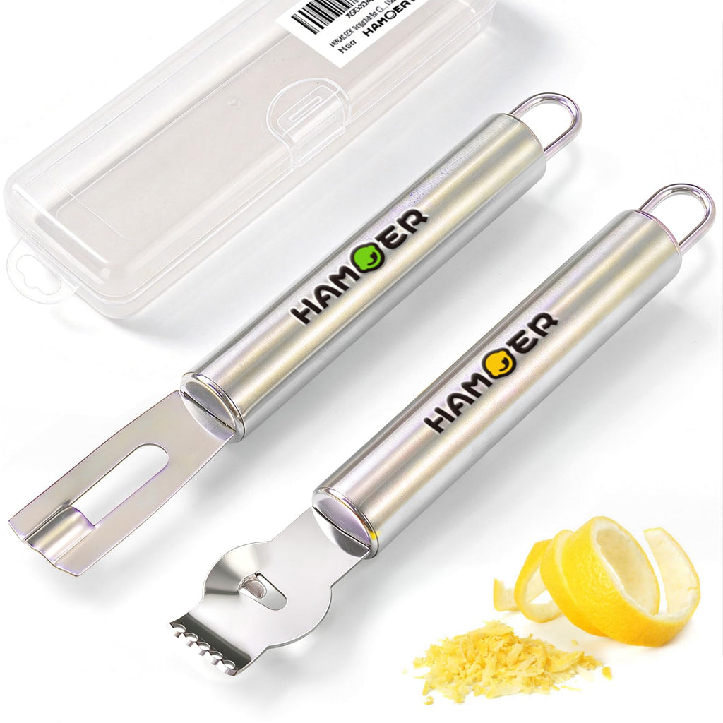 HAMOER Lemon Citrus Zester & Channel Knife 2 Tools set with a storage box