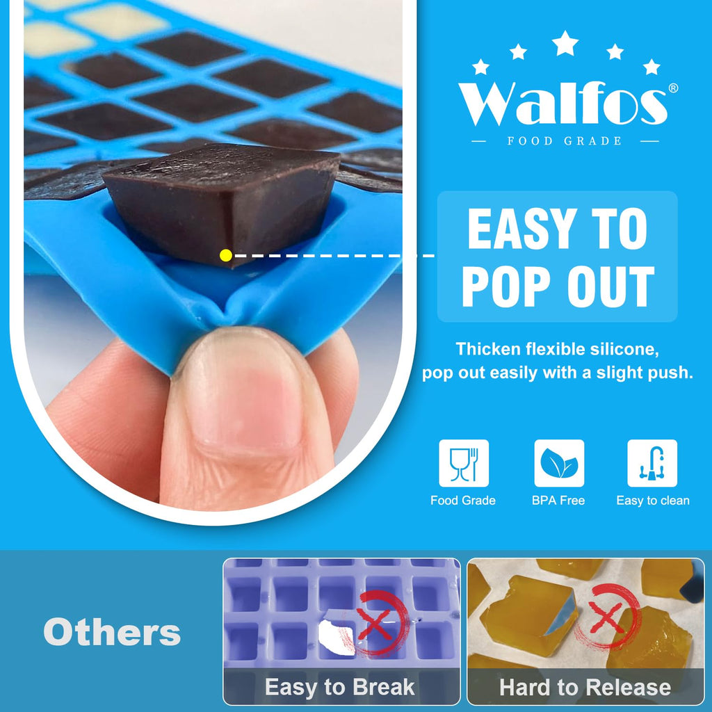 Mini Square-Terrace Silicone Chocolate Molds 50 Cavities - Walfos Non Stick Silicone Candy Molds, Silicone Molds for Chocolate, Candy, Gummy, Jelly, Ice Cubes, Food Grade & Dishwasher Safe, 2 Packs