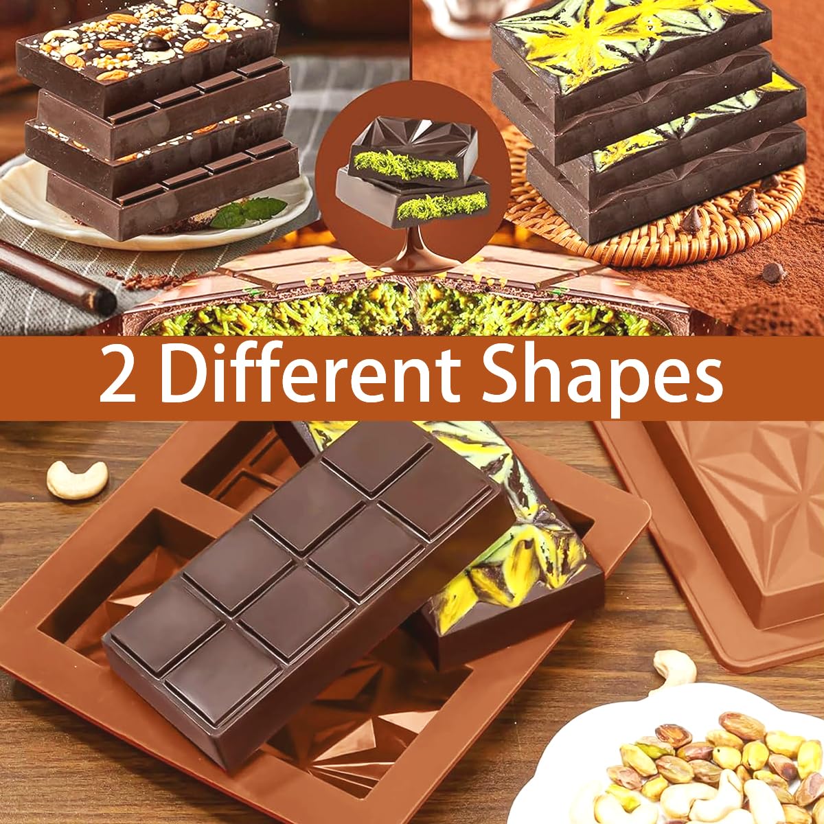Dubai Chocolate Molds Silicone, 1 Inch Deep Chocolate Bar Mold for Candy Bar，Desserts，Homemade Snack Baking Mold - Set of 1