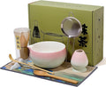 Matcha Whisk Set with Ceramic Bowl - Bamboo Whisk (Chasen), Scoop, Sifter & Holder - Complete Kit for Traditional Matcha Tea - Unique Gifts for Tea Lovers (Sakura Moss Fade)
