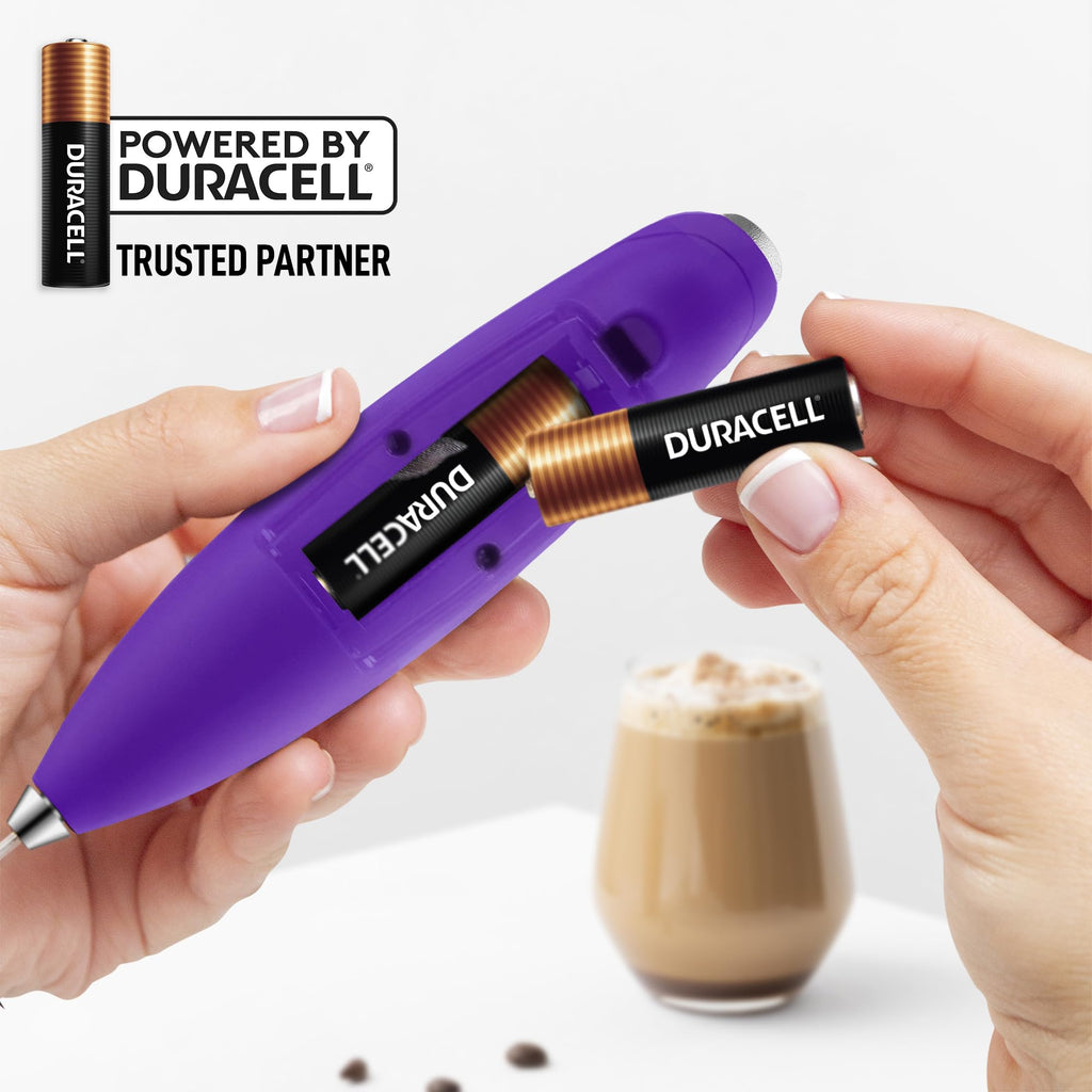 Zulay Kitchen Powerful Milk Frother Wand With Duracell Batteries - Ultra Fast Handheld Drink Mixer - Electric Whisk Foam Maker for Coffee, Lattes, Cappuccino & Matcha - Triple Whisk - Black