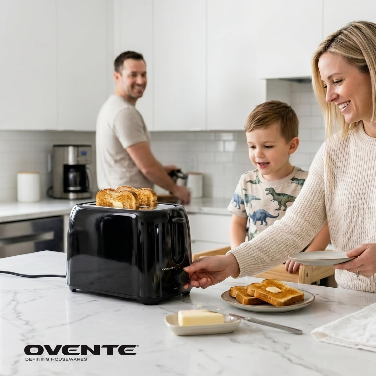 OVENTE Electric 2 Slice Toaster Machine 6-Shade Setting, Black TP2210B