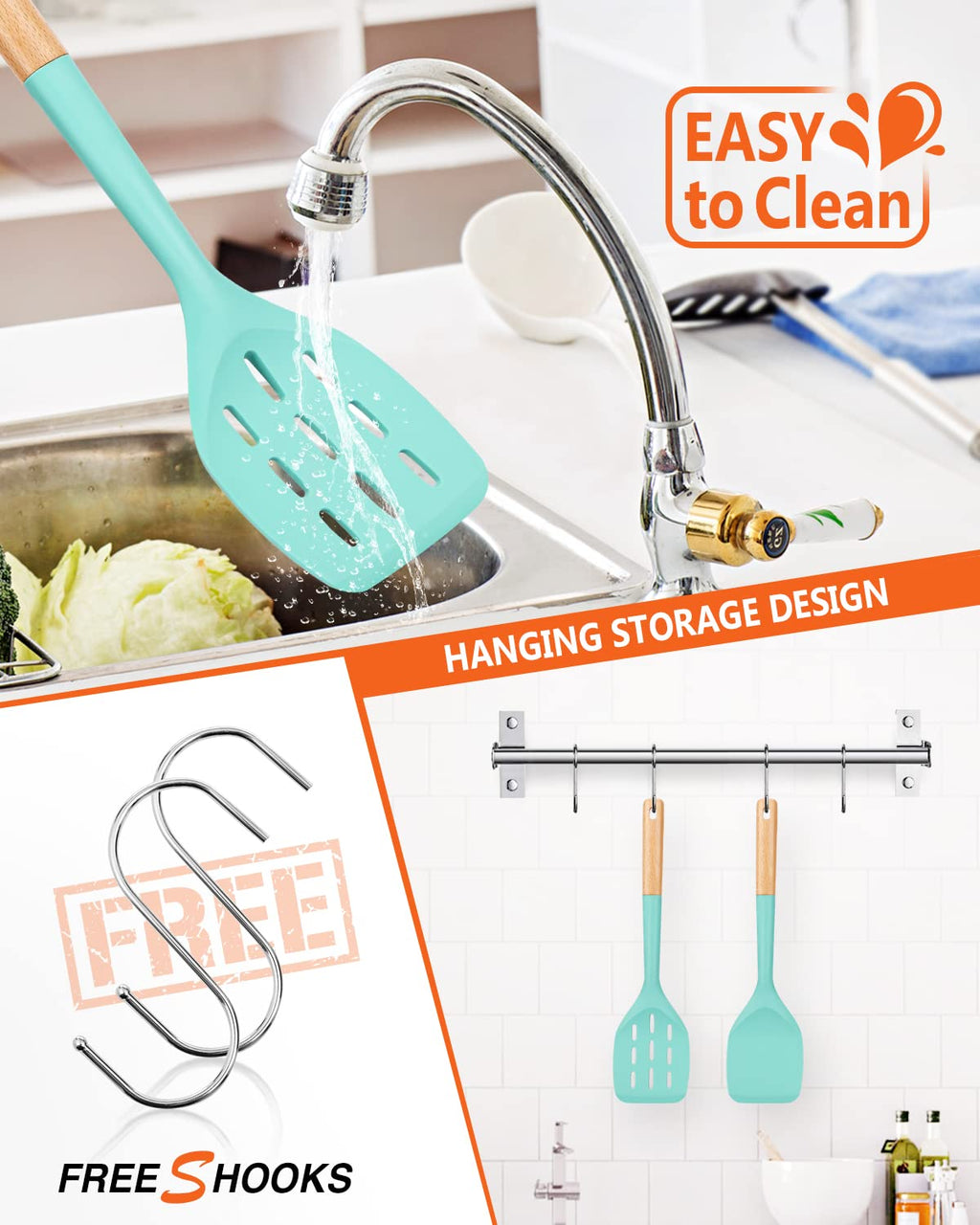 Badiano Silicone Spatula, Non Stick Turner for Cooking, Food Grade, Green