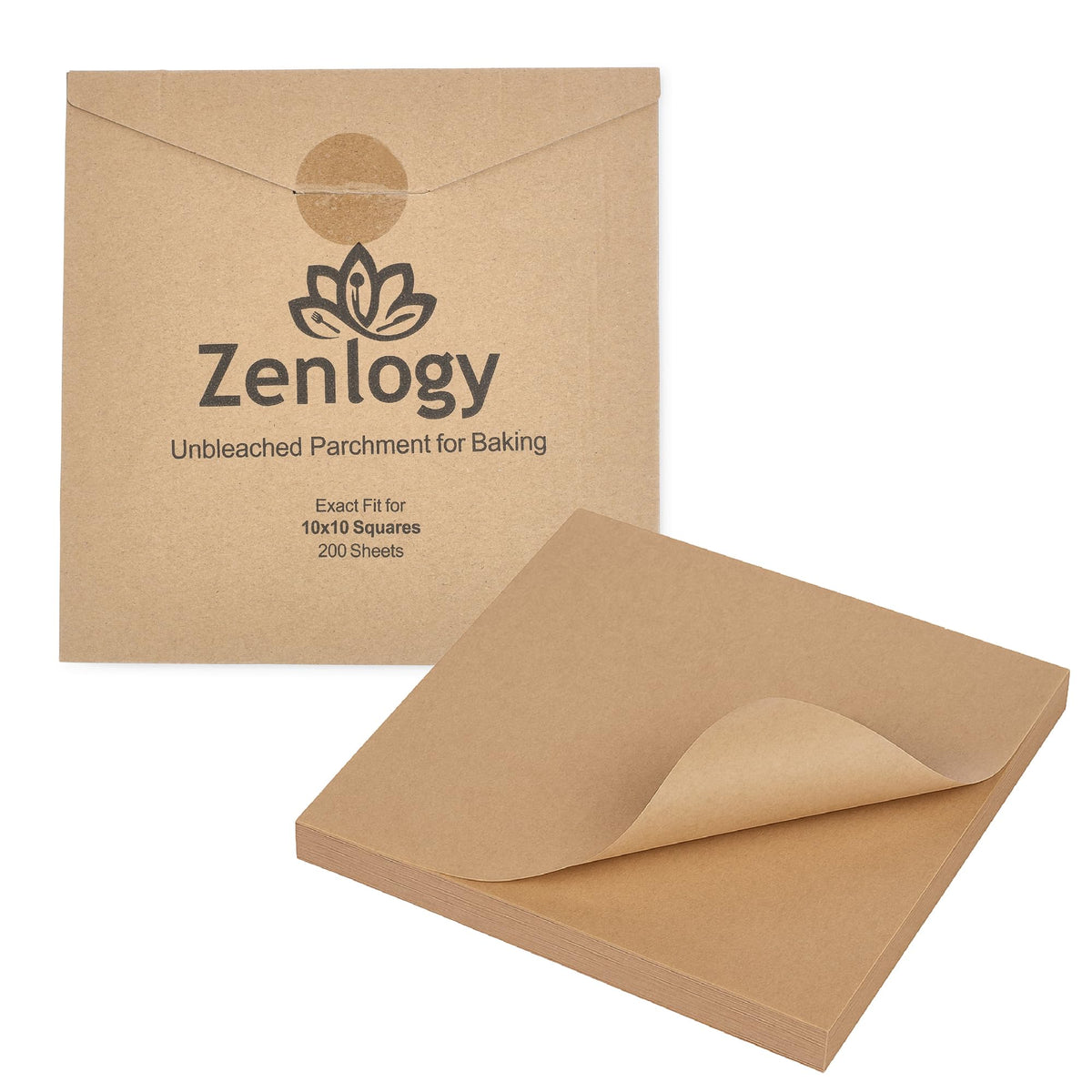 Zenlogy 10x10 Parchment Paper Squares, 200 Sheets, Unbleached, Pre-Cut
