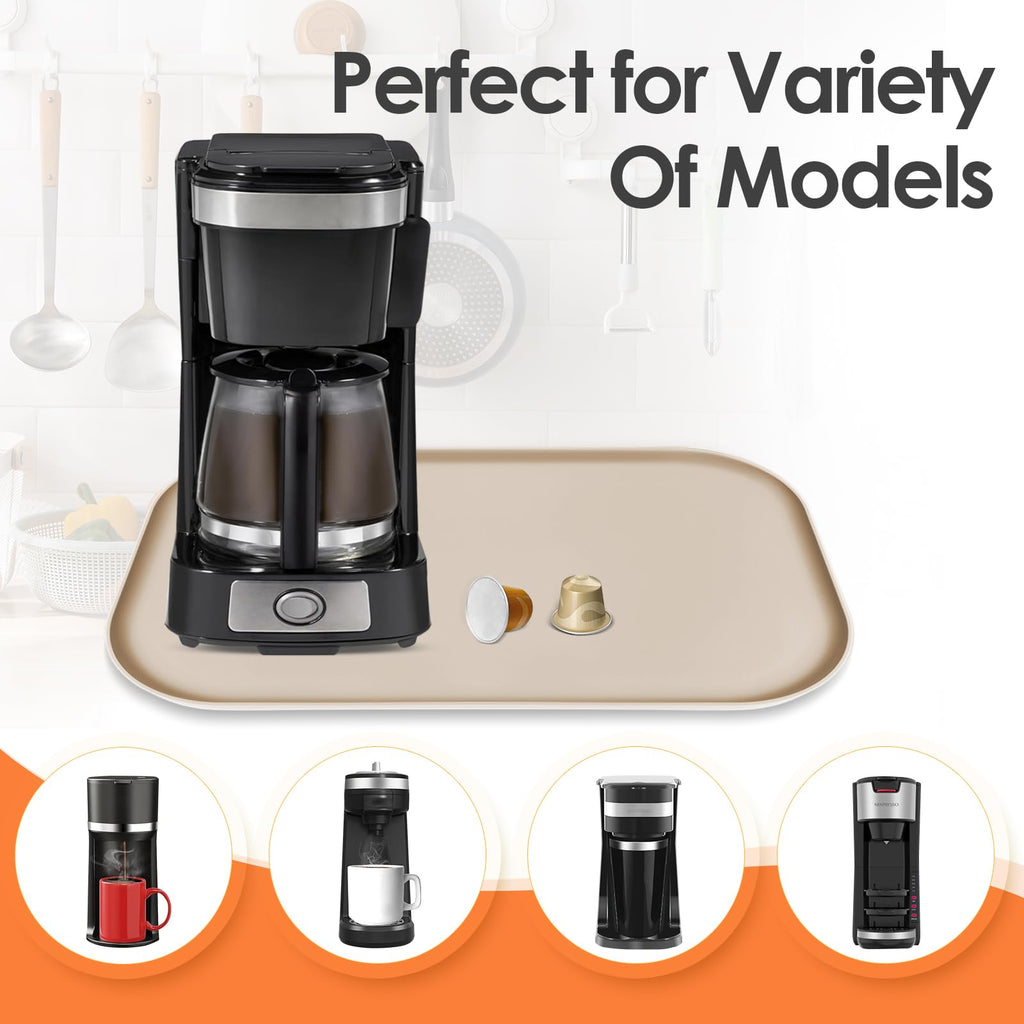 Silicone Coffee Maker Mat with Lip for Countertops, 17.4'' x 10.6'', Khaki