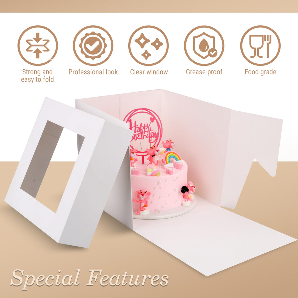 Cakebon Cake Box with Boards 8" Black Round Wrapped Cake Drum 1Pack