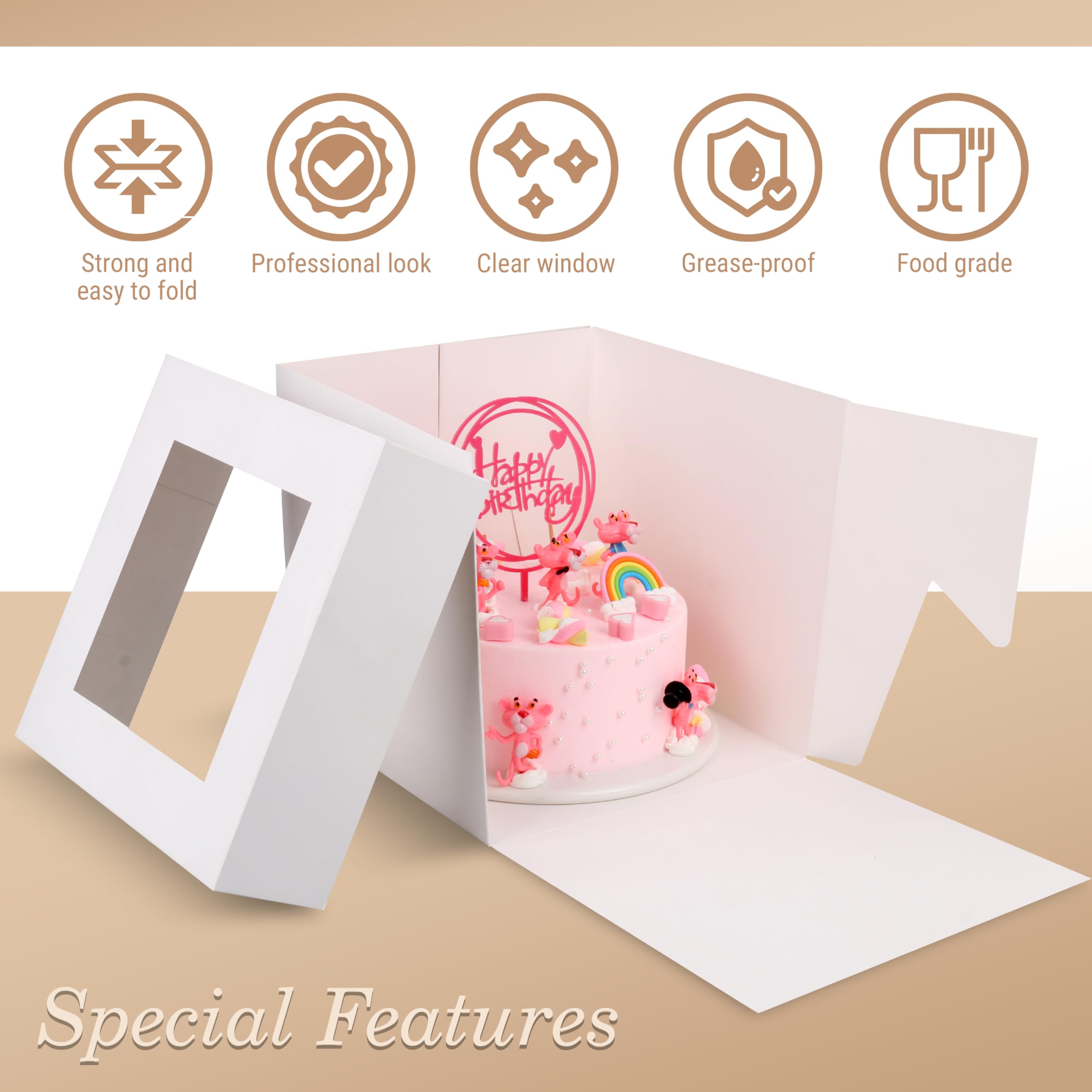 Cakebon Cake Box with Boards 8" Black Round Wrapped Cake Drum 1Pack