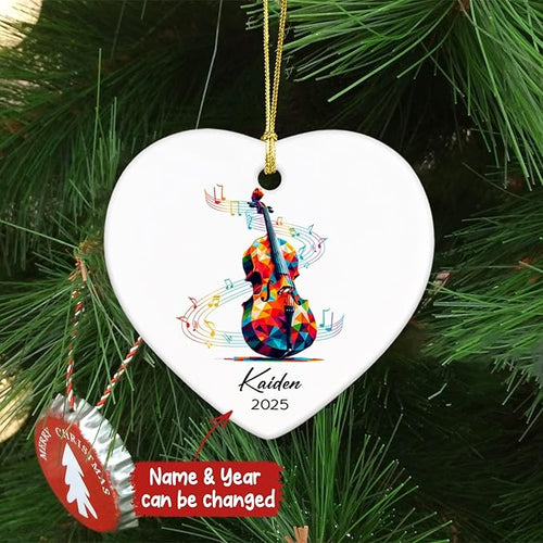 2026 Custom Cello Player Ceramic Ornaments with Name & Year, Cello Instrument Xmas Ornament Gifts for Cellist, Personalized Musician Christmas Ornament Tree Hanging, Cellist Ceramic Keepsake Decor