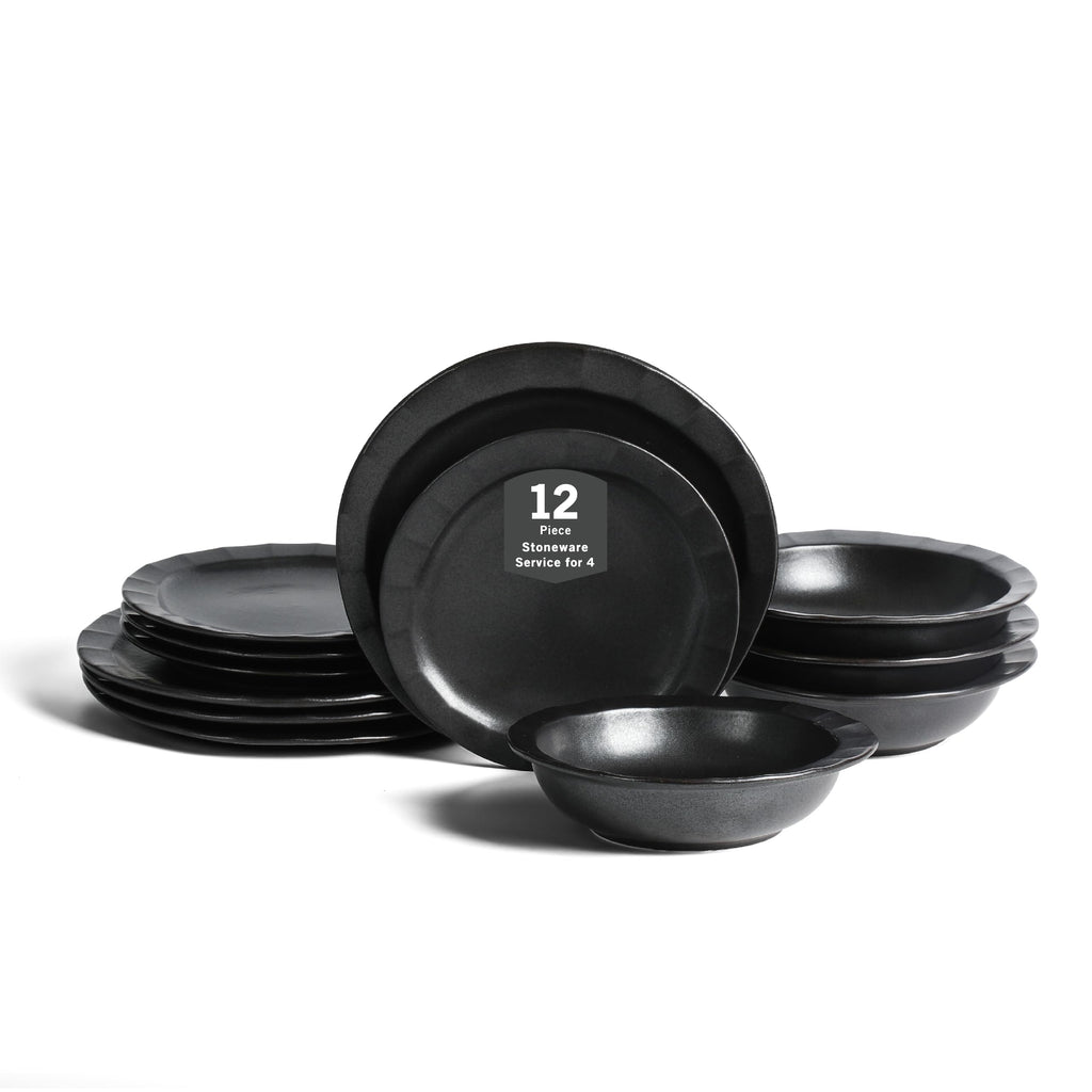 Stone Lain Oasis Stoneware Plate Dish Set, 4-Piece Dinner Plates - Ceramic Serving Dishes for 4 People - Microwave & Dishwasher Safe, White