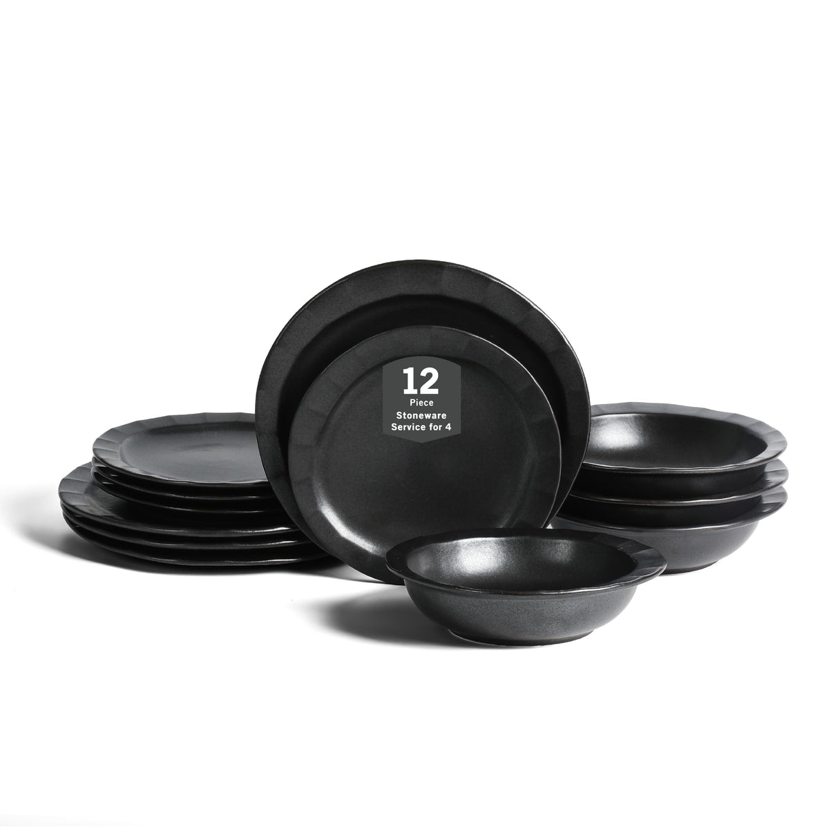 Stone Lain Oasis Stoneware Plate Dish Set, 4-Piece Dinner Plates - Ceramic Serving Dishes for 4 People - Microwave & Dishwasher Safe, White