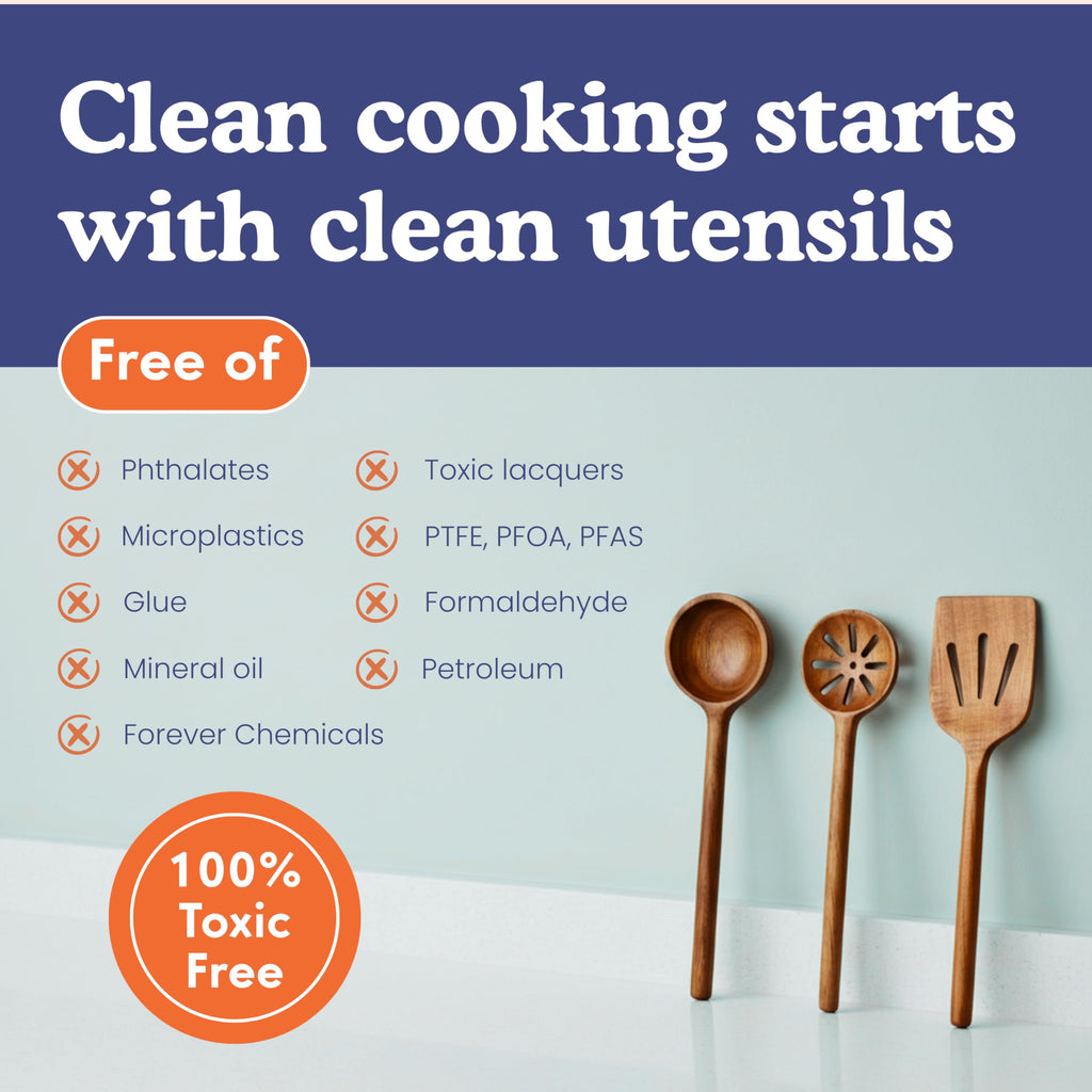 Non-Toxic Acacia Wooden Utensils Set, 6-Piece, Glue and Mineral Oil Free