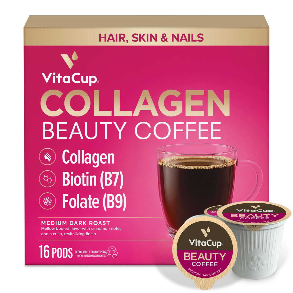 VitaCup Mushroom Coffee Pods, with Lions Mane for Memory & Clarity, 16ct