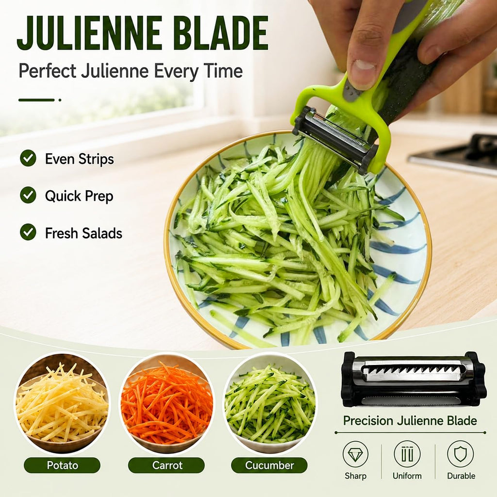 Vegetable Peeler Set, 2PCS Y & I Peeler for Kitchen, 4-in-1 Multifunctional Rotary Blade Julienne Peeler, Stainless Steel Potato Peeler for Fruits and Vegetables, Non-Slip Handle