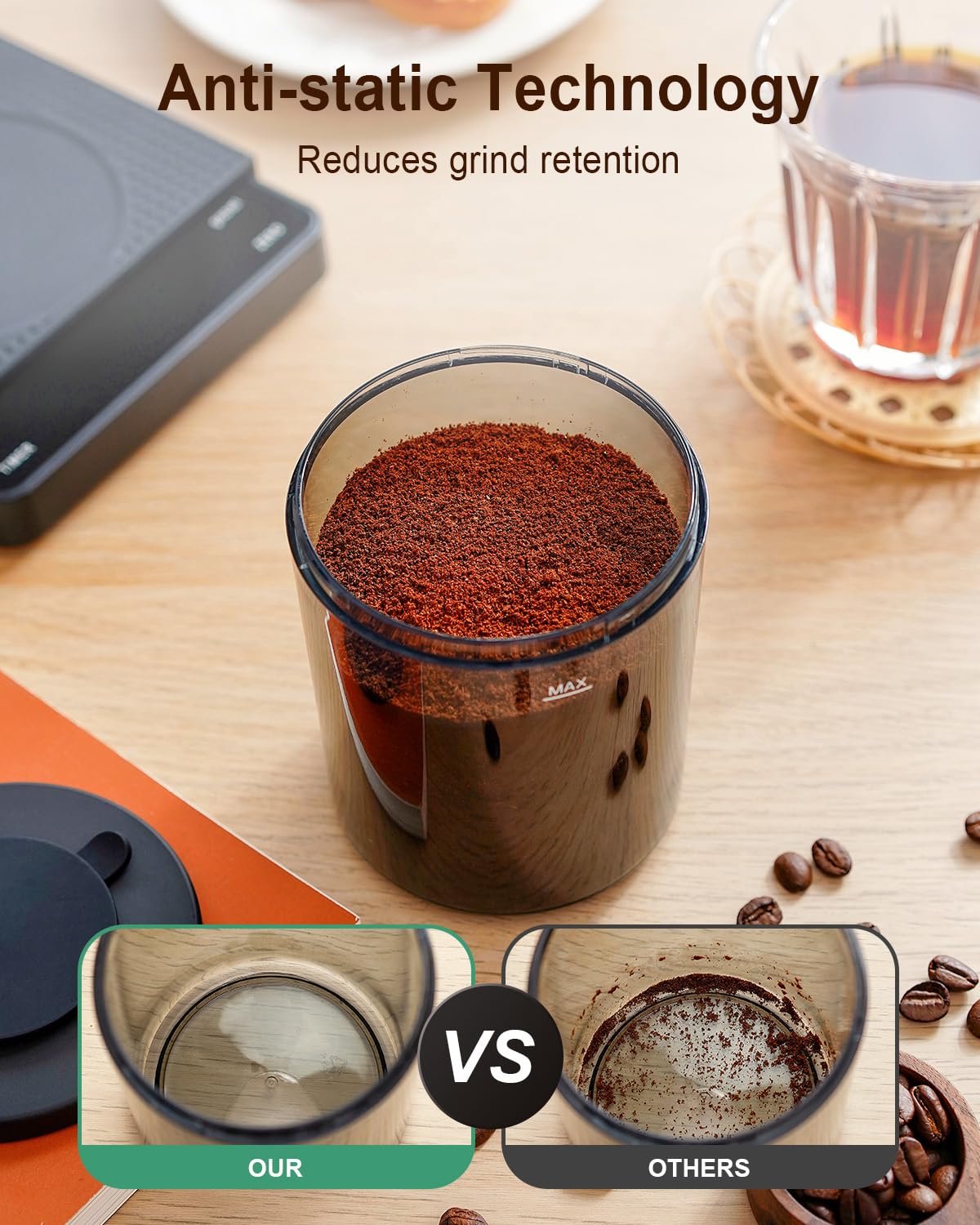 MOKKOM Electric Conical Burr Coffee Grinder with Removable Coffee Scale, Anti-static Coffee Bean Grinder, 31 Grind Settings and Precision Timer for Espresso Pour Over, French Press Black