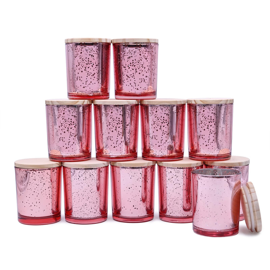 SHOWIN Thick Candle Jars for Making Candles 12 Pcs, 7 OZ Empty Jars with Wood Lids for Candle Making, Sample Container, Clear