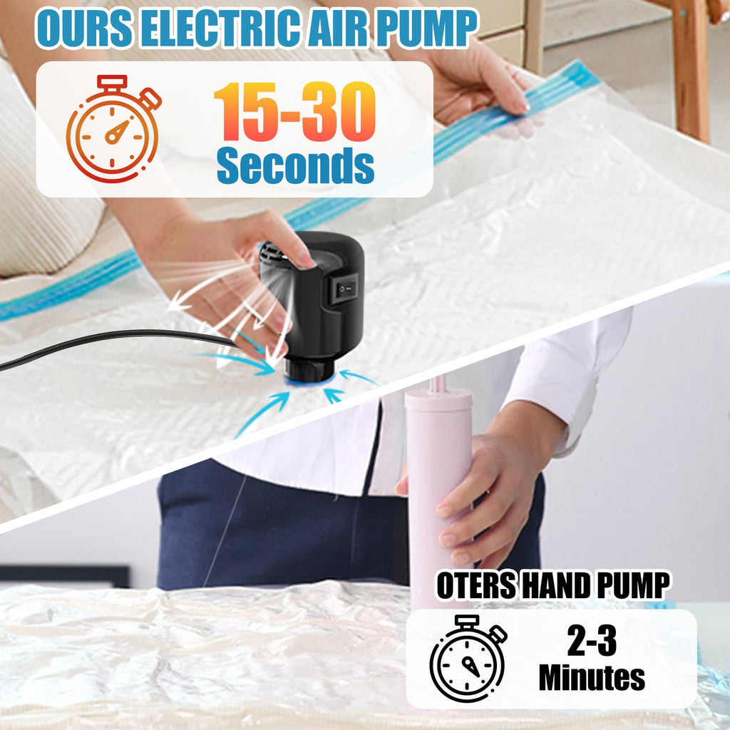 kissleaf 20 Pack Vacuum Seal Bags for Clothing with Electric Air Pump, Space Saver Vacuum Storage Bag for Clothes, Mattress, Blanket, Duvets, Pillows(4 Jumbo/4 Large/4 Medium/4 Small/4 Roll Up Bags)