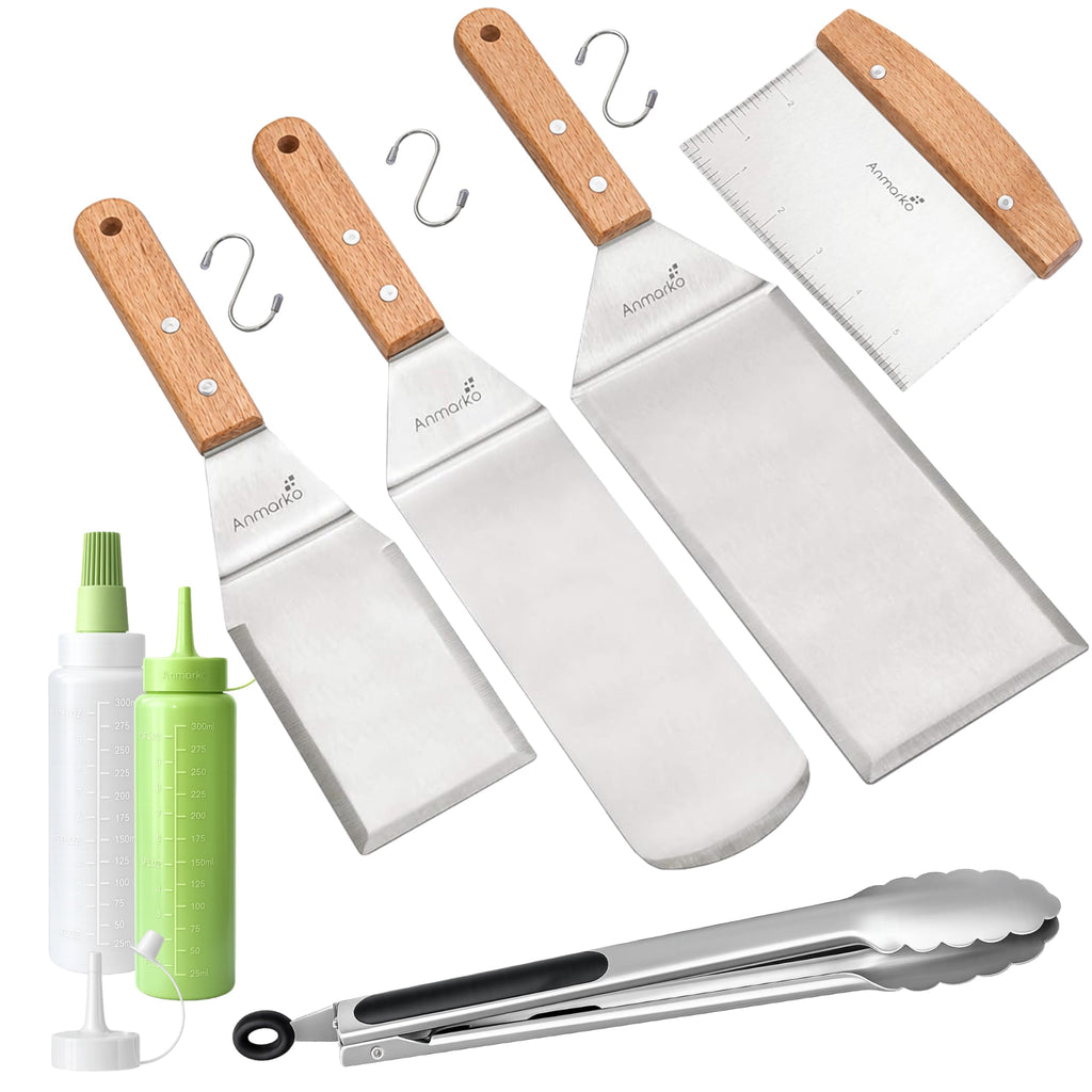 Metal Spatula Griddle Accessories Set - Griddle Scraper Flat Spatula Pancake Flipper Hamburger Turner - Metal Utensil great for BBQ Grill Flat Top Cast Iron Griddle - Commercial Grade