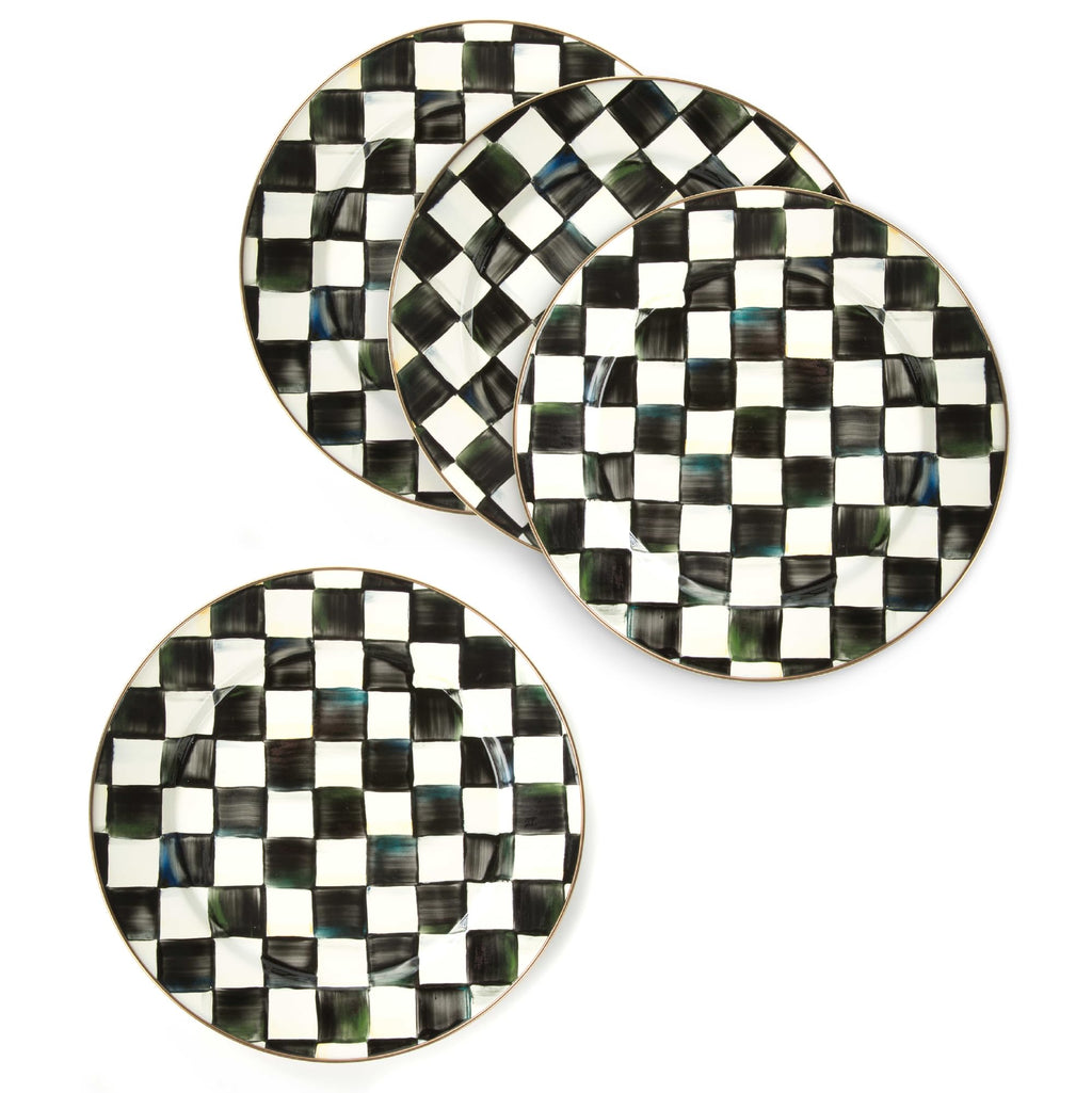 MACKENZIE-CHILDS Enamel Charger Plate, Brown-and-White Mocha Check