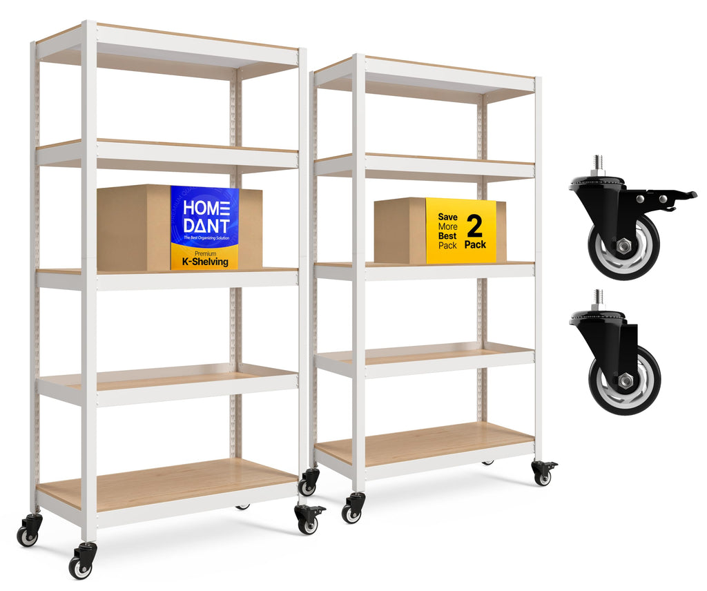 HOMEDANT House Black 36.2" W 5 Tier Rolling Storage Shelves Metal Cart