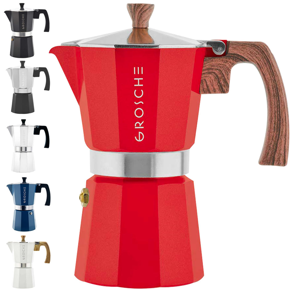 GROSCHE Milano Stovetop Espresso Maker Moka Pot 9 espresso Cup 15.2 oz Red