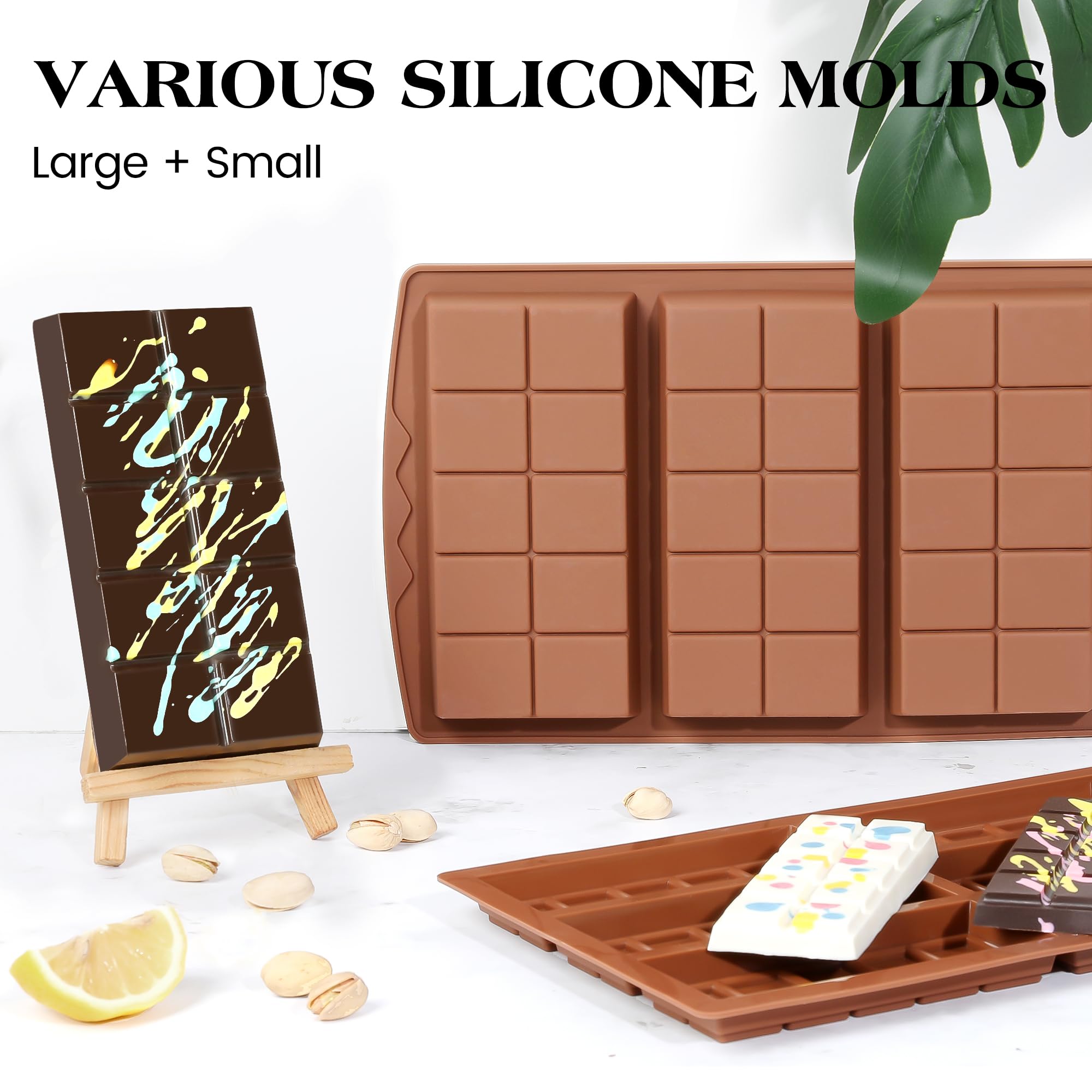 KASHME 4 Pcs Chocolate Bar Mold Deep Dubai 0.85 Inch Stuffed Chocolate Molds Silicone Large Break Apart Silicone Molds (10 Snap + 5 Snap）